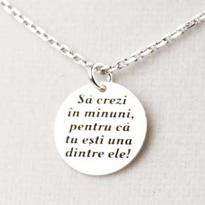 Colier cu banut din argint - "Sa crezi in minuni..."