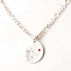 Colier cu banut gravat din argint, link si cristal - Mama si bebe