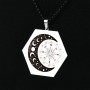 Colier hexagonal din argint cu gravura - Luna si busola