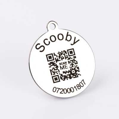 S174 - Medalion din inox pentru catel / pisicuta 30mm cu numele si numarul de telefon