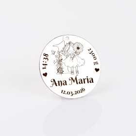 S185 - Pandant 22mm pentru botez - Fetita cu flori - 1 buc