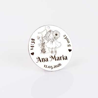 S185 - Pandant 22mm pentru botez - Fetita cu flori - 1 buc