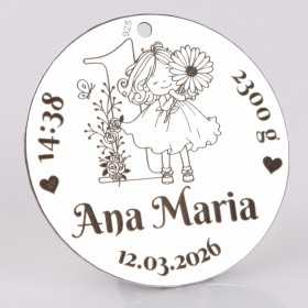 S185 - Pandant banut din argint 22mm pentru botez - Fetita cu flori - 1 buc