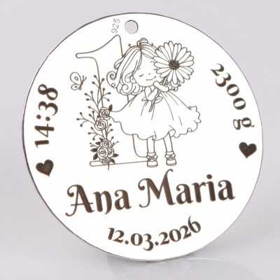S185 - Pandant banut din argint 22mm pentru botez - Fetita cu flori - 1 buc