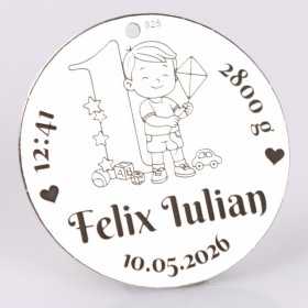 S184 - Pandant banut din argint 22mm pentru botez - Baietel cu jucarii - 1 buc