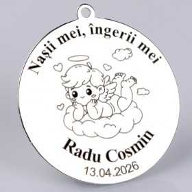 S180 - Pandant banut din argint 22mm pentru mot - Nasii mei, ingerii mei - 1 buc