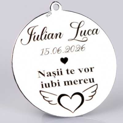 S181 - Pandant banut din argint 22mm pentru mot - Nasii te vor iubi mereu - 1 buc