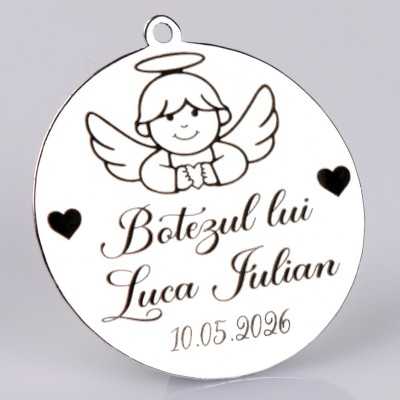 S182 - Pandant banut din argint 22mm pentru botez - Ingeras - 1 buc