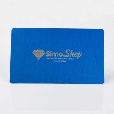 S196 - Carte de vizita personalizata din aluminiu (albastru) - bijuterii personalizate din argint | simoshop