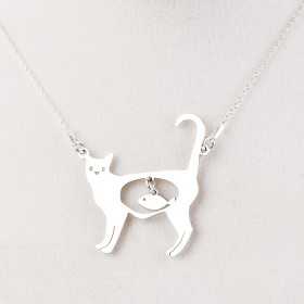 Colier din argint - decupaj pisica cu pestisor