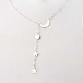 Colier din argint cu semiluna, Soare si stele - fundal alb