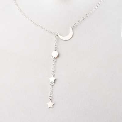 Colier din argint cu semiluna, Soare si stele - fundal alb