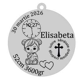 S203 Pandant Ag 925 cu datele de nastere si bebe 22mm- 1 buc