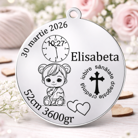 S203 Pandant din argint cu datele de nastere si bebe 22mm