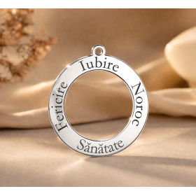 Banut tip cerc din argint pentru botez Iubire Noroc Sanatate Fericire