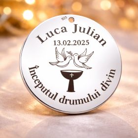 S157-G Pandant de 22mm din argint pentru botez - Începutul drumului divin