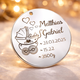 S156-G Pandant 22mm din argint pentru botez - Carucior