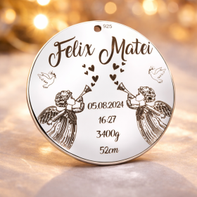 S158-G Pandant de 22mm din argint pentru botez - Anunțul îngerilor