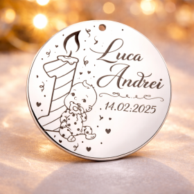 S159-G Pandant de 22mm din argint pentru botez - Lumânare 1 anișor (băiat)