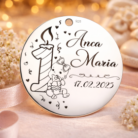 S160-G Pandant de 22mm din argint pentru botez - Lumânare 1 anișor (fată)