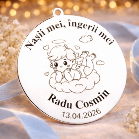 S180 - Pandant banut din argint 22mm pentru mot - Nasii mei, ingerii mei - 1 buc