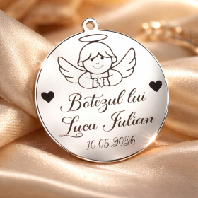 S182 - Pandant banut din argint 22mm pentru botez - Ingeras - 1 buc