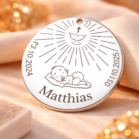 S161-G Pandant de 22mm din argint pentru botez - Porumbelul păcii