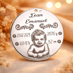 Pandant argint pentru botez cu bebelus 22mm