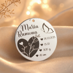 Pandant argint pentru botez cu inimioara si fluturas