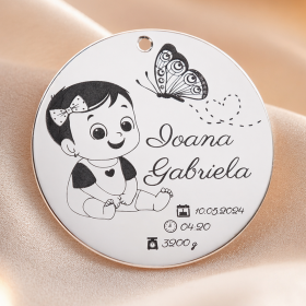 Pandant argint pentru botez cu fluturas pentru fetite