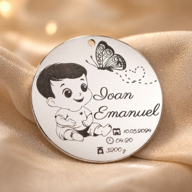 Pandant argint pentru botez cu fluturas pentru baietei