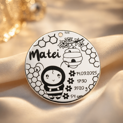 Pandant Ag 925 pentru botez cu motiv apicol