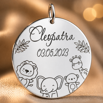 Bănuț Botez Argint 925 Personalizat Nume Dată – Tema Jungle 22mm