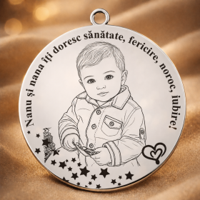 S205 - Pandant personalizat din argint pentru mot, cu fotogravura