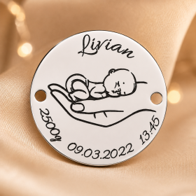 S129 - Banut din argint personalizat cu datele de nastere si bebelus in palma 16.5 mm - 1 buc