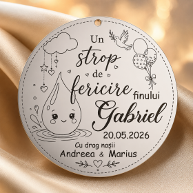 Pandantiv banut botez din argint 925 personalizabil UN strop de fericire 22mm 0.3mm S0229