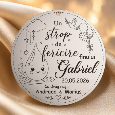 Pandantiv banut botez din argint 925 personalizabil UN strop de fericire 22mm 0.3mm S0229