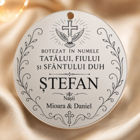Pandantiv banut botez din argint 925 personalizabil In numele Tatalui 22mm 0.3mm S0230