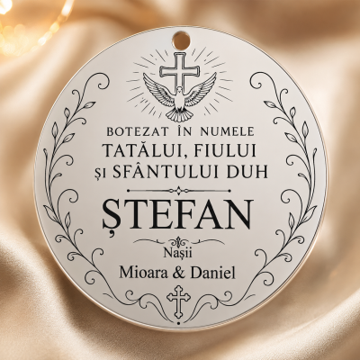 Pandantiv banut botez din argint 925 personalizabil In numele Tatalui 22mm 0.3mm S0230