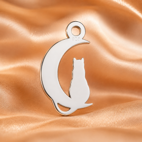 Pandantiv Pisica pe Luna din Argint 925 Charm E0024
