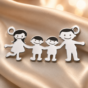 Pandantiv Familie cu 2 Baieti din Argint 925 Lucios - E0607 28x13x0.6 mm-1 buc