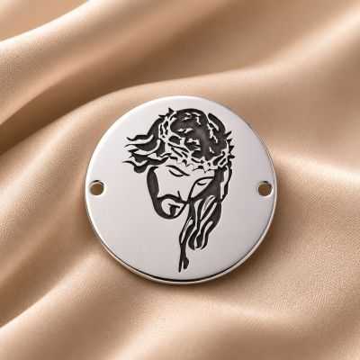 Link rotund Iisus din argint 925 decupat 16.5 mm pentru bratara E0438
