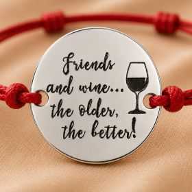 Bratara cu banut din Argint 925 Friends and Wine cu snur rosu - Cadou pentru Prieteni S1351