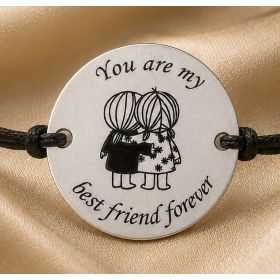 Bratara cu snur reglabil si banut din Argint 925 Best Friend Forever 16.5 mm B-E0514