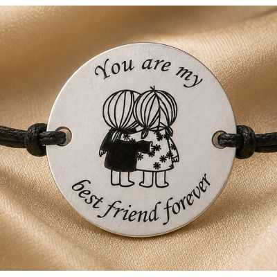 Bratara cu snur reglabil si banut din Argint 925 Best Friend Forever 16.5 mm B-E0514