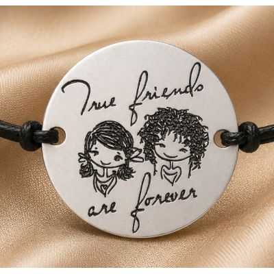 Bratara cu snur reglabil si banut din Argint 925 True Friends Are Forever 16.5 mm B-E1354
