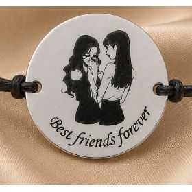 Bratara cu snur reglabil si banut din Argint 925 Best Friends Forever 16.5 mm S0515