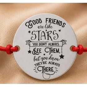 Bratara cu snur rosu reglabil si banut din Argint 925 Good Friends Are Like Stars 16.5 mm B-E0452