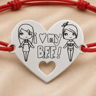 Bratara snur rosu cu inimioara din Argint 925 I Love My BFF B-E0896