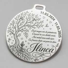 Bănuț de Moț din Argint 925 Personalizat cu Copacul Vieții și Păsărele, Poezie 22 mm S0306